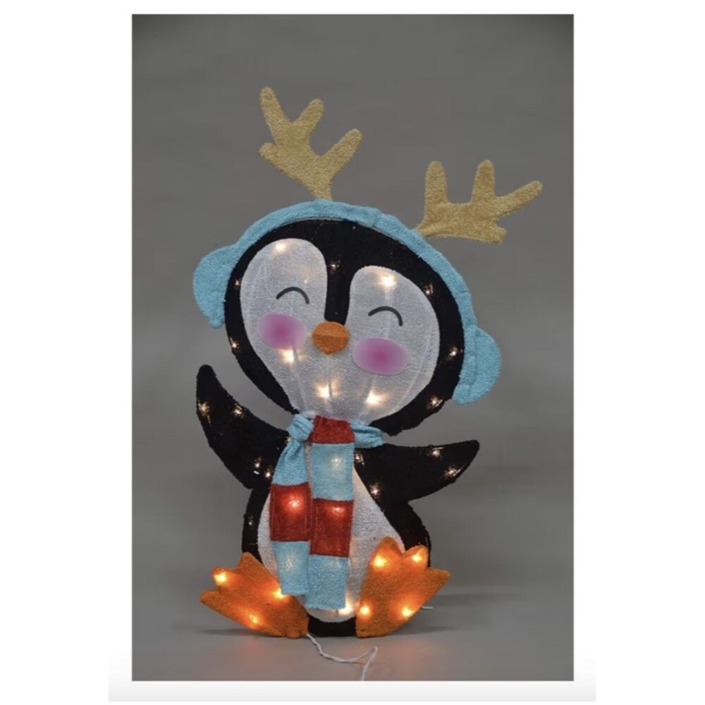 ProductWorks 32-Inch Pre-Lit Candy Cane Lane Penguin Christmas Yard Decoration,